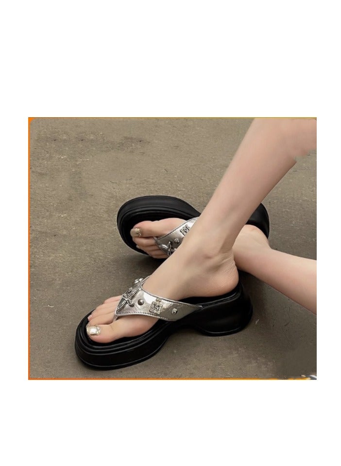 Thick Soled Slope And Cool Slippers Paired With A Skirt Are Absolutely Stunning  - Image 1