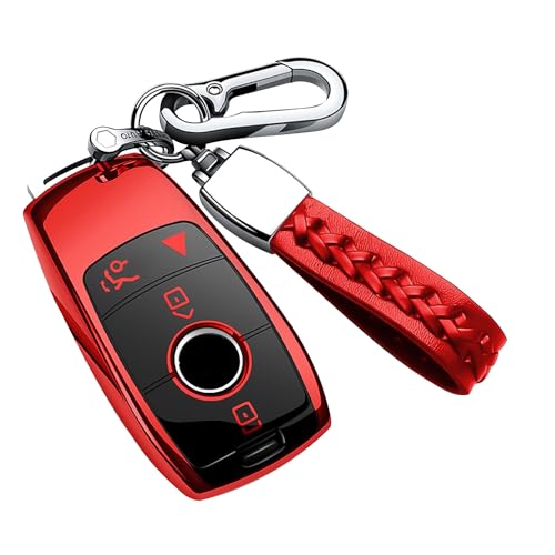 Autophone Compatible with Mercedes Benz Key Fob Cover with Keychain,Soft TPU 360 Degree Protection Key Shell Case for 2020-2025 GLA GLE GLS 2018-2021 S-Class 2019-2023 E-Class A-Class C-Class G-Class(Red) - Image 1