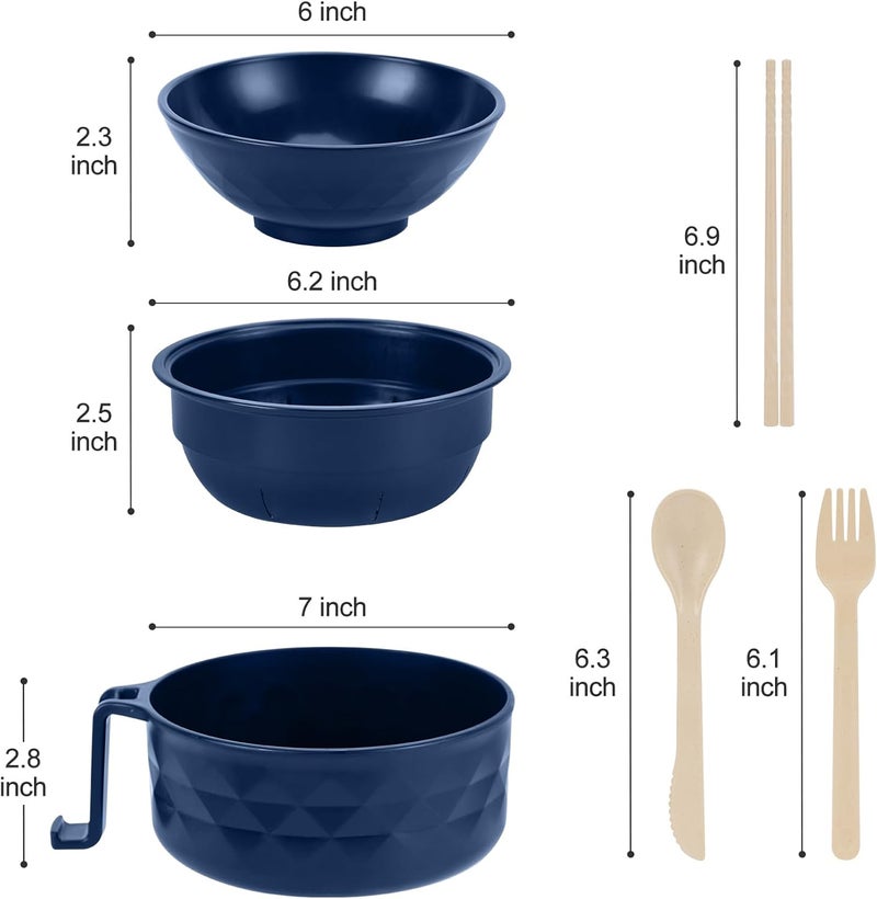 RORBAM Microwave Ramen Cooker,Ramen Bowl Set,Microwave Noodle Bowl With Chopsticks and Spoon, College Dorm Room Essentials for Girls for Boys, Apartment Essentials, BPA-Free. (Deep Blue) - Image 3