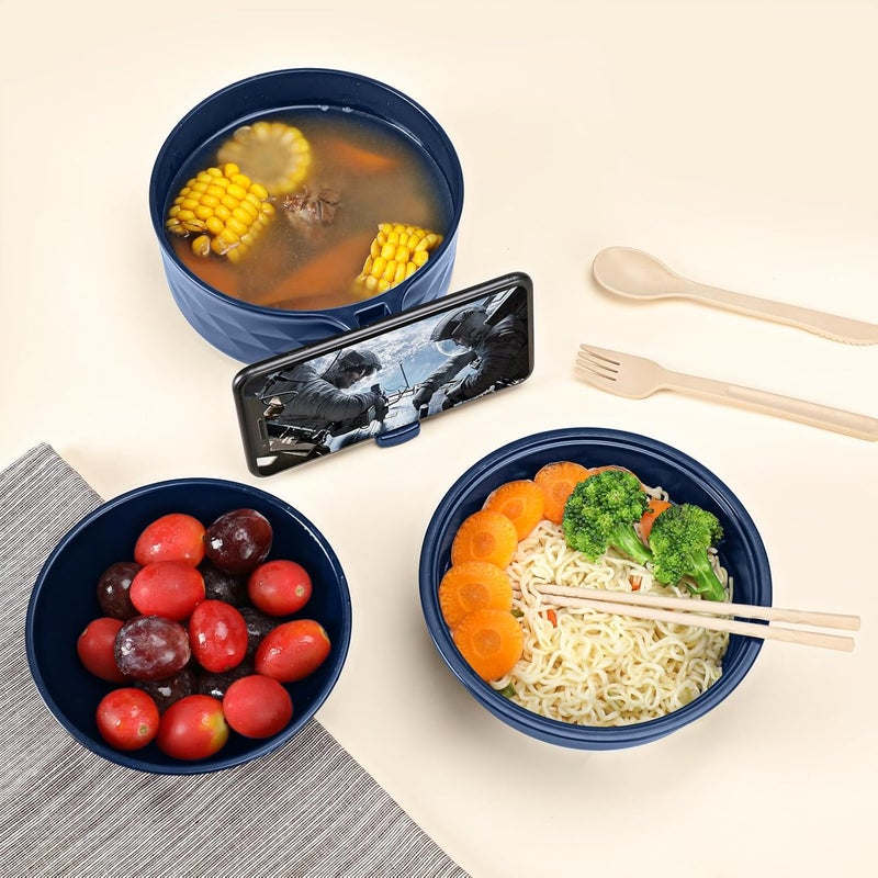 RORBAM Microwave Ramen Cooker,Ramen Bowl Set,Microwave Noodle Bowl With Chopsticks and Spoon, College Dorm Room Essentials for Girls for Boys, Apartment Essentials, BPA-Free. (Deep Blue) - Image 2