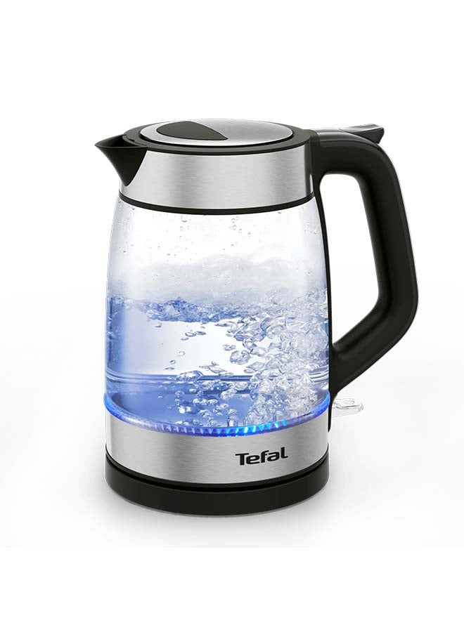 TEFAL Glass Kettle | Electric Kettle | Measurement Marks | 1.7 L Capacity | Easy to Clean | Precision spout | Ambient light | One-handed lid opening | Black | KI605827 1.7 L 2200 W KI605827 Inox