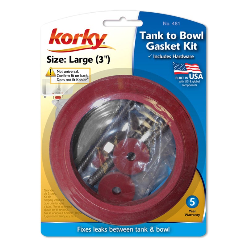 Korky 481Bp Universal Toilet Tank To Bowl Gasket & Hardware Kit - Fits Most 3-Inch  2-Piece Toilet Tanks - Made In Usa   Red   Large (3"") - Image 3