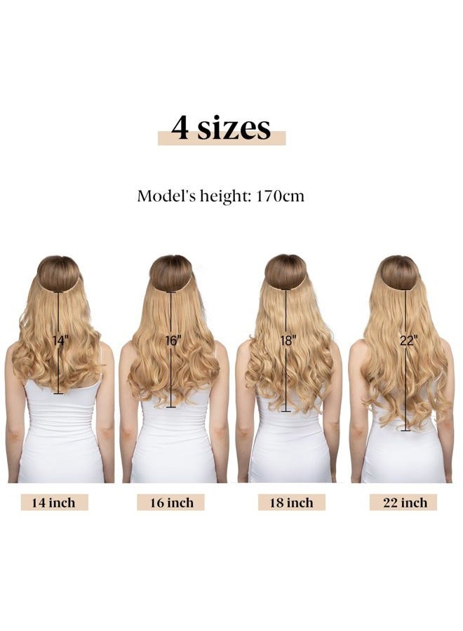 SARLA Ombre Invisible Wire Hair Extensions with 3 Clips Short Synthetic Wavy Curly Hairpiece Adjustable Transparent Headband for Women 14 Inch Brown to Ash Blonde - Image 5