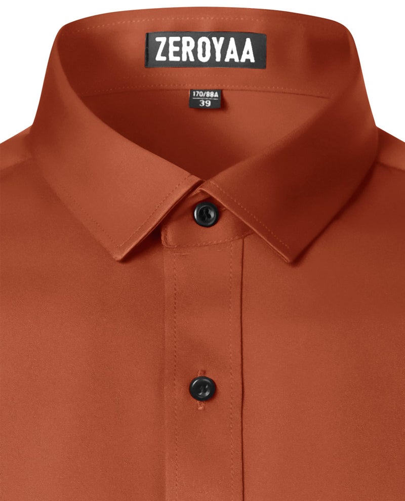 ZEROYAA Men's Long Sleeve Dress Shirt Modern Slim Fit Wrinkle-Free Casual Business Button Up Shirts ZSSCL07-Burnt Orange Large - Image 3