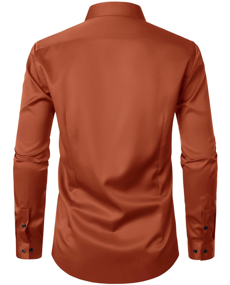 ZEROYAA Men's Long Sleeve Dress Shirt Modern Slim Fit Wrinkle-Free Casual Business Button Up Shirts ZSSCL07-Burnt Orange Large - Image 2