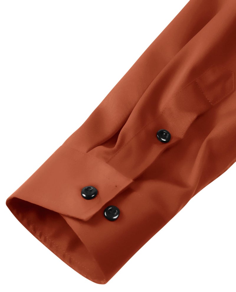 ZEROYAA Men's Long Sleeve Dress Shirt Modern Slim Fit Wrinkle-Free Casual Business Button Up Shirts ZSSCL07-Burnt Orange Large - Image 4