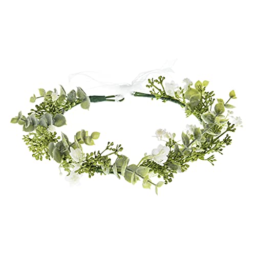 DreamLily White Babys Breath Flower Crown Eucalyptus Crown Bride Bridesmaid Headpiece Boho Hair Wreath DFS18 eucalyptus white - Image 2