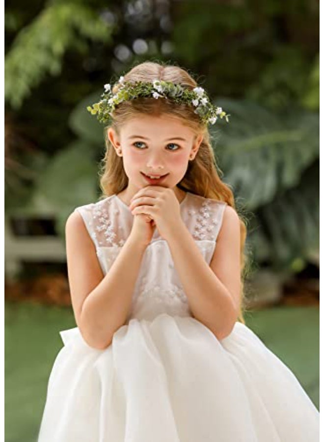 DreamLily White Babys Breath Flower Crown Eucalyptus Crown Bride Bridesmaid Headpiece Boho Hair Wreath DFS18 eucalyptus white - Image 4