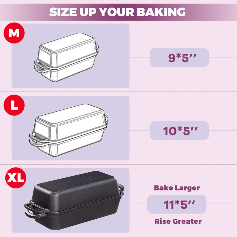Vanderlume 11x5 Inch Cast Iron Loaf Pan with Lid, Large Dutch Oven Bread Loaf Pan for Sourdough, Homemade Bread Baking, Even Heat Distribution, 5.8Qt - Image 2