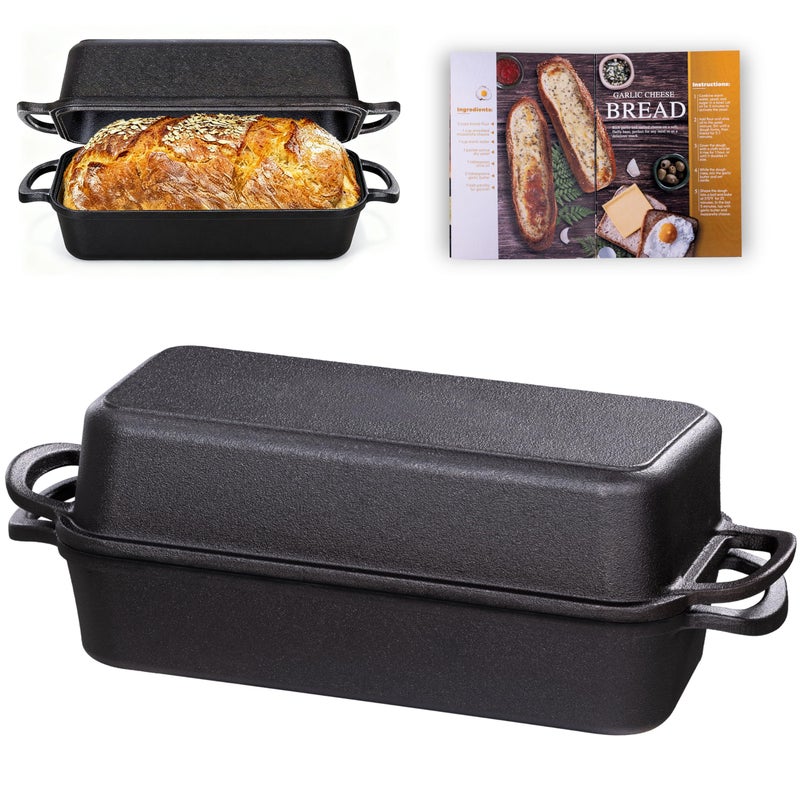 Vanderlume 11x5 Inch Cast Iron Loaf Pan with Lid, Large Dutch Oven Bread Loaf Pan for Sourdough, Homemade Bread Baking, Even Heat Distribution, 5.8Qt - Image 1