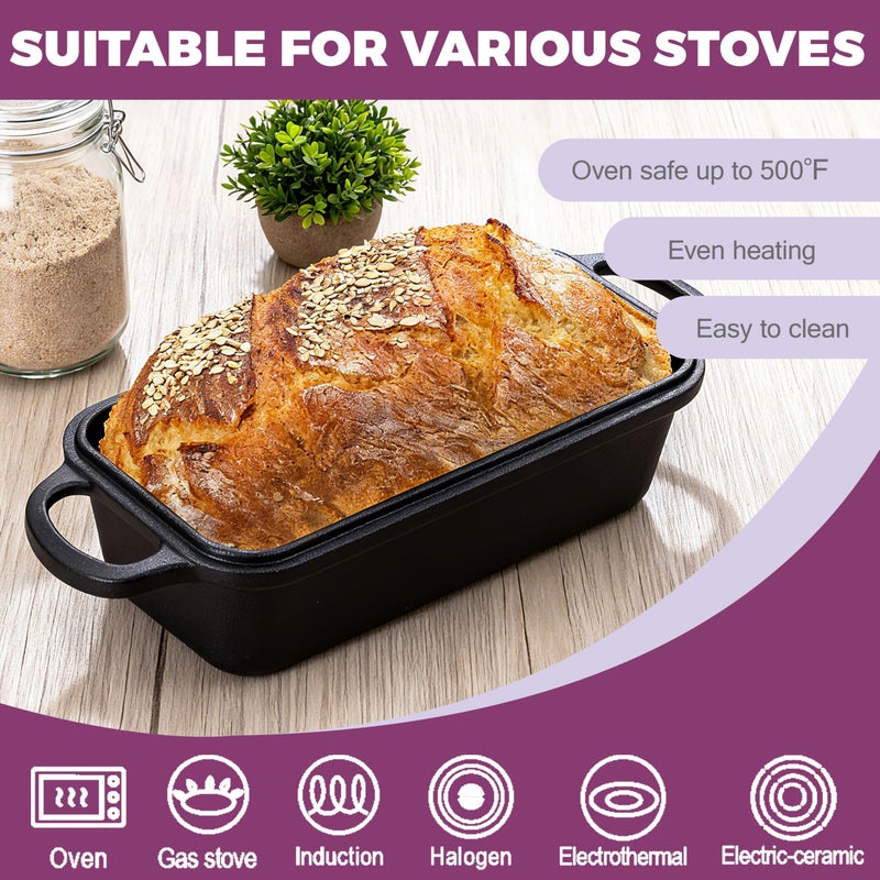 Vanderlume 11x5 Inch Cast Iron Loaf Pan with Lid, Large Dutch Oven Bread Loaf Pan for Sourdough, Homemade Bread Baking, Even Heat Distribution, 5.8Qt - Image 3