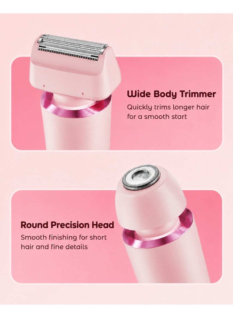 2-In-1 Bikini Trimmer for Women, Rechargeable Cordless Electric Body Shaver with Dual Heads, LED Digital Display, Type-C Charging, Wet & Dry Hair Remover for Legs, Underarms, Arms, Face & Bikini Area, Pink - Image 3