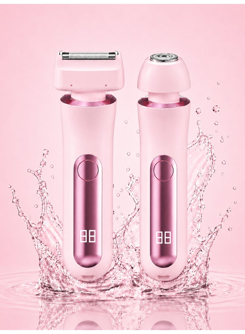 2-In-1 Bikini Trimmer for Women, Rechargeable Cordless Electric Body Shaver with Dual Heads, LED Digital Display, Type-C Charging, Wet & Dry Hair Remover for Legs, Underarms, Arms, Face & Bikini Area, Pink - Image 1