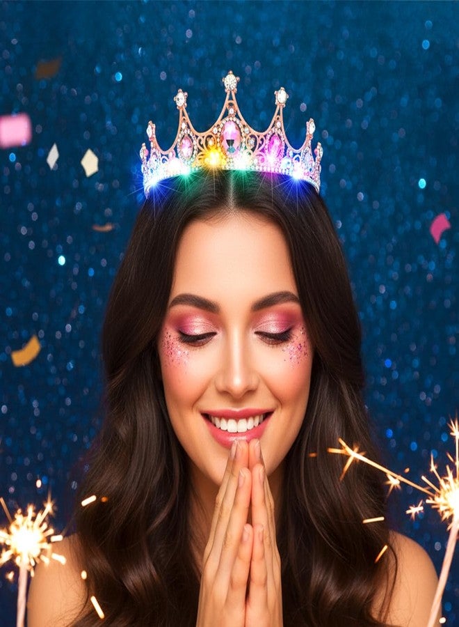 اوريو تاج مضيء مرصع بأحجار الراين LED من Urieo، إكسسوارات شعر مثالية لأعياد الميلاد للنساء - Image 4