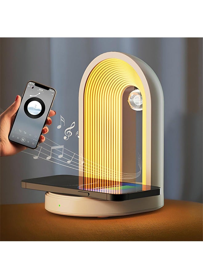 Multifunctional Bedside Futuristic Table Lamp with 15W Fast Wireless Charger And Wireless Speaker, with Touch Control, for Living Room, Kids Room, Office, For Home Decor. - Image 1