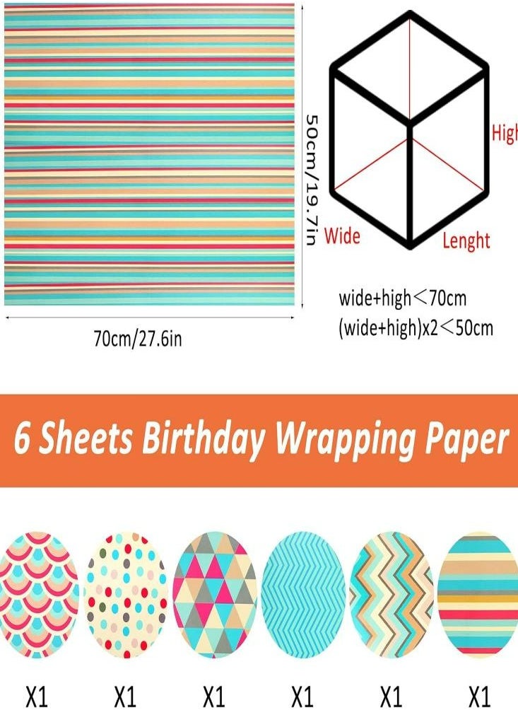 Oasisgalore Gift Wrapping Paper Holiday DIY Gifts Birthday Colorful Decorations Coated Paper wrapping paper 50*70CM 6 sheets  - Image 2