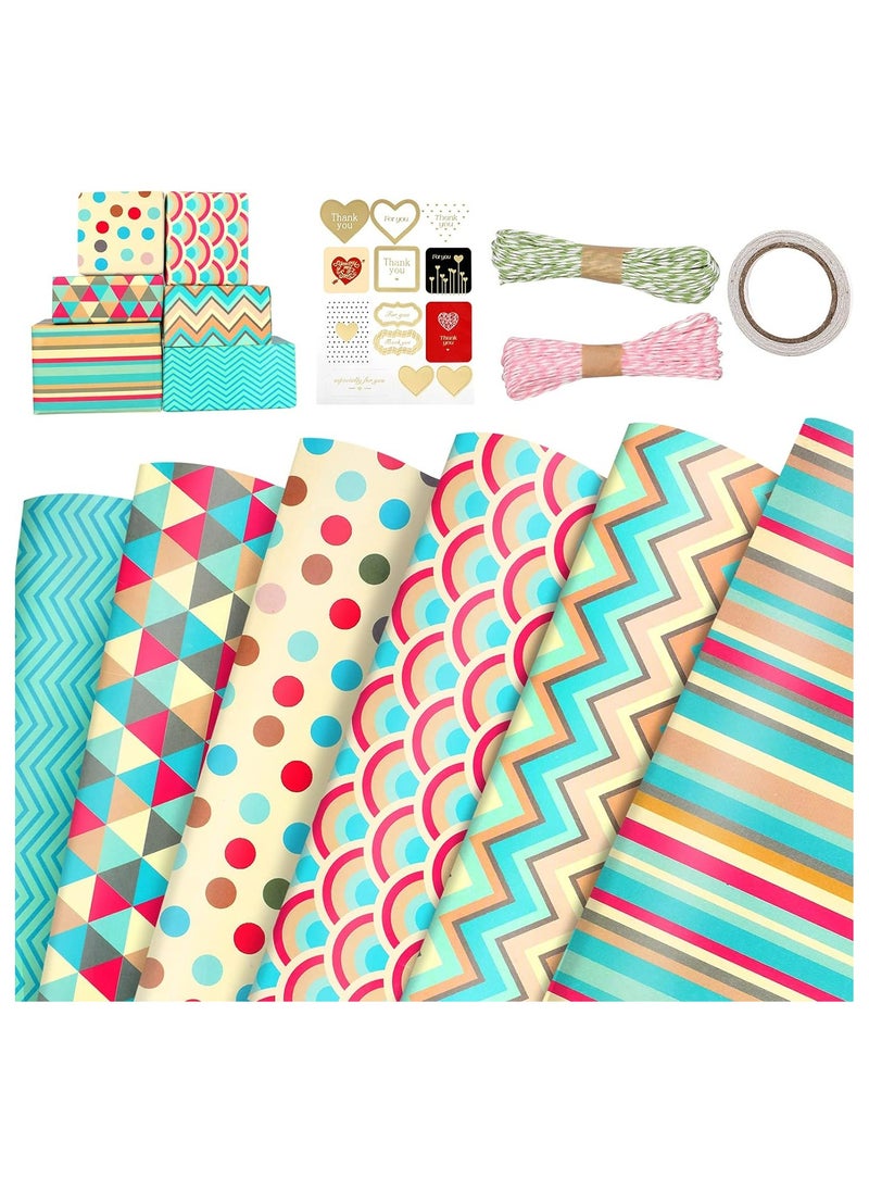 Oasisgalore Gift Wrapping Paper Holiday DIY Gifts Birthday Colorful Decorations Coated Paper wrapping paper 50*70CM 6 sheets  - Image 1