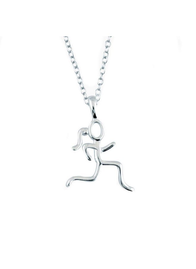 Gone For a Run - Sterling Silver Stick Runner Necklace .925 Sterling Silver Necklaces Running Jewelry 16 Cable Link Chain - Image 1