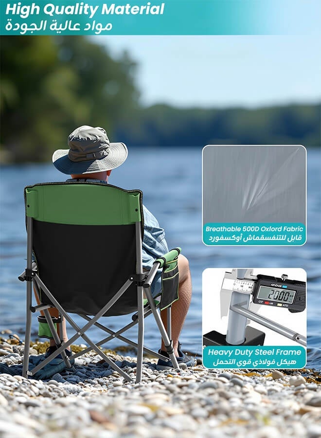 Hompenny Folding Camping Chair – Lightweight & Portable Outdoor Camping Chair with Storage Pocket, Supports Up to 300KG, Comfortable Lawn Chair for Camping, Beach, Picnic & Travel (Green) - Image 3