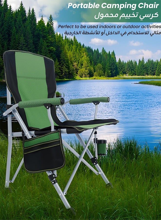 Hompenny Folding Camping Chair – Lightweight & Portable Outdoor Camping Chair with Storage Pocket, Supports Up to 300KG, Comfortable Lawn Chair for Camping, Beach, Picnic & Travel (Green) - Image 2