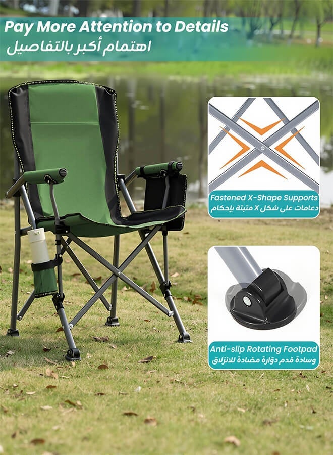 Hompenny Folding Camping Chair – Lightweight & Portable Outdoor Camping Chair with Storage Pocket, Supports Up to 300KG, Comfortable Lawn Chair for Camping, Beach, Picnic & Travel (Green) - Image 4