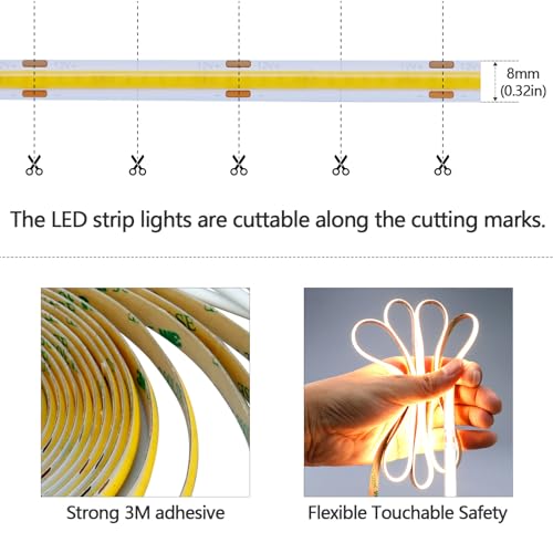 GOMING Motion Sensor COB LED Light Strip 16.4ft(5M) Warm White 3000K 3 Lighting Modes 3 Timing Off Modes 3 Brightness Modes with Power Adapter for Kitchen Cabinets Stair Showcase Bedroom Bed - Image 4