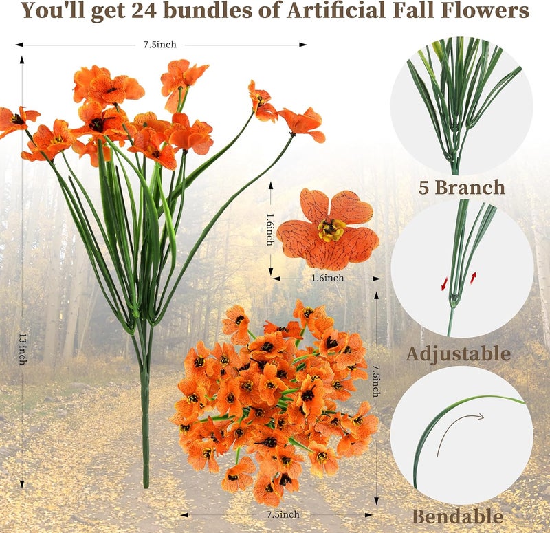 ColoPlay 24 Bundles Artificial Mums for Outdoors/Indoors Faux Mums for Outdoor Planters, Fall Flowers Artificial for Decoration Garden Porch Window Box Home Wedding Farmhouse - Image 2