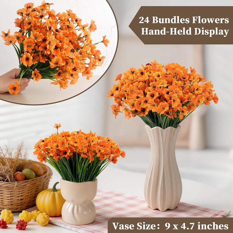 ColoPlay 24 Bundles Artificial Mums for Outdoors/Indoors Faux Mums for Outdoor Planters, Fall Flowers Artificial for Decoration Garden Porch Window Box Home Wedding Farmhouse - Image 3