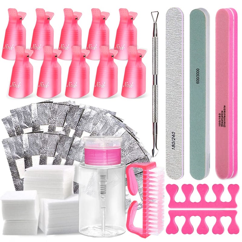 ROFROX Gel Nail Polish Remover Tools Kit Acetone Acrylic Nails Tool Sets With Nail Clips Wipes Cutter Pump Nail Buffer Shiner Files Brush - Image 1