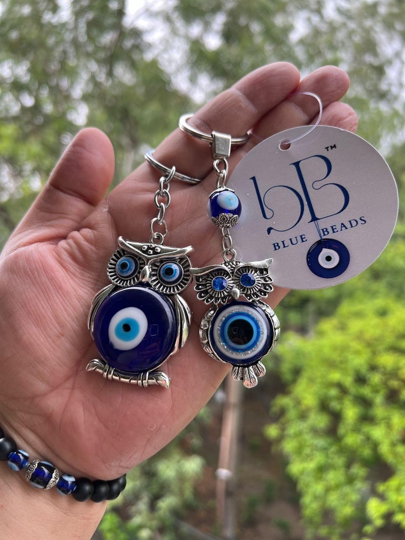 BLUE BEADS Original Blue and Silver Color Evil Eye Keychain For Bike/Car Gifting With Key Ring Anti-Rust (Pack of 2) - Image 5