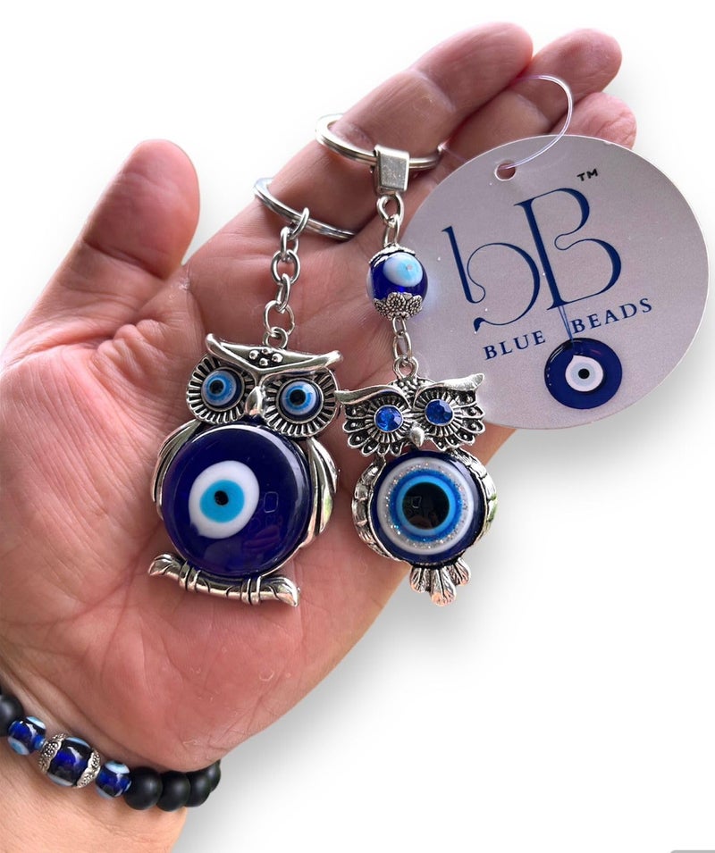 BLUE BEADS Original Blue and Silver Color Evil Eye Keychain For Bike/Car Gifting With Key Ring Anti-Rust (Pack of 2) - Image 1