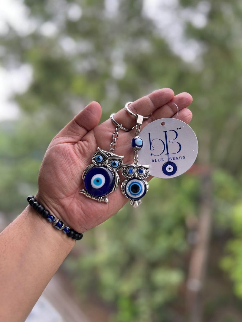 BLUE BEADS Original Blue and Silver Color Evil Eye Keychain For Bike/Car Gifting With Key Ring Anti-Rust (Pack of 2) - Image 2