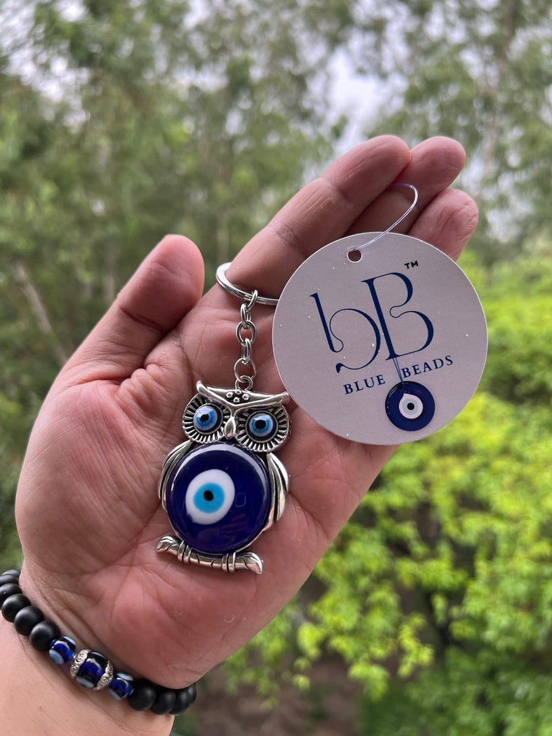 BLUE BEADS Original Blue and Silver Color Evil Eye Keychain For Bike/Car Gifting With Key Ring Anti-Rust (Pack of 2) - Image 4