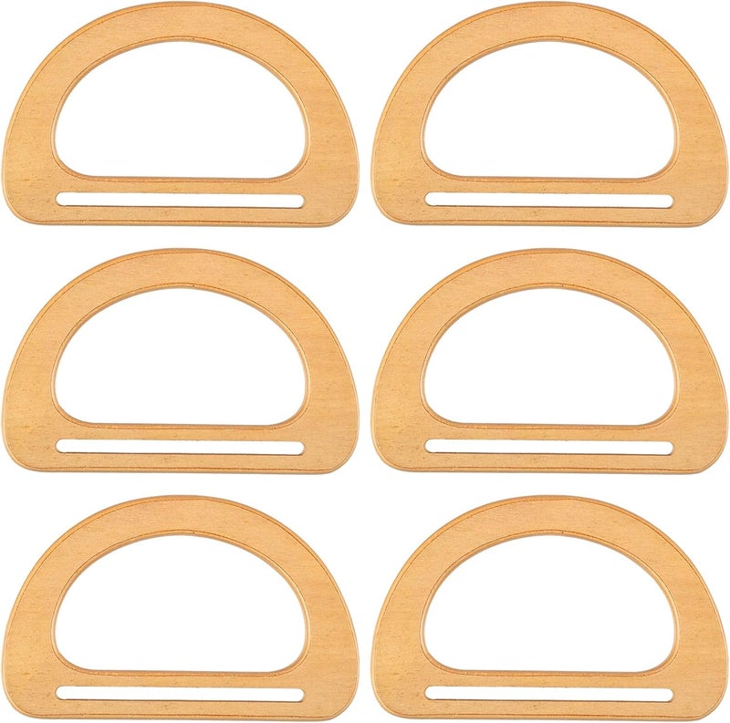 windforgecraft 6 Pcs Wood Purse Handle D Shape Purse Handles Replacement Handle Handmade Purse Handle Tool Handmade Bag Handles Wooden Bag Handle for Straws Beach Bags Canvas Handbags Making - Image 1