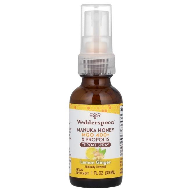 Wedderspoon Manuka Honey & Propolis Throat Spray Lemon Ginger MGO 400+ 1 fl oz (30 ml) - Image 1