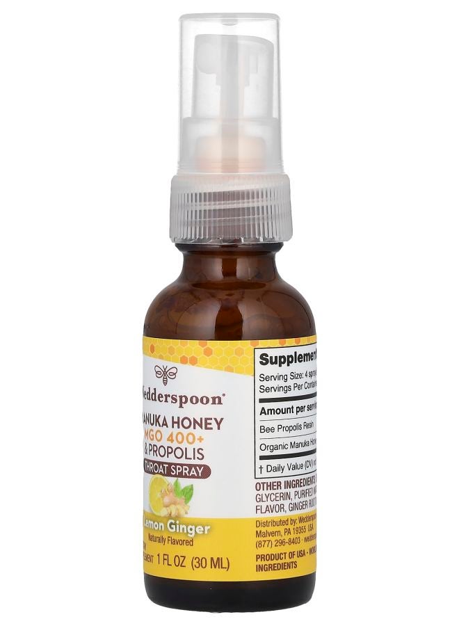 Wedderspoon Manuka Honey & Propolis Throat Spray Lemon Ginger MGO 400+ 1 fl oz (30 ml) - Image 2