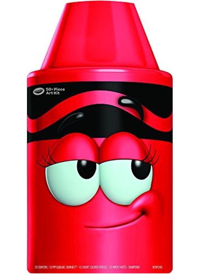Crayola - Tip 50 Piece Art Kit Scarlet Art Gift For Kids 5 & Up Includes Crayons Pipsqueaks Markers Colored Pencils Paper Sheets & Dualpurpose Sharpener In Tip Character Travel Case - Image 1