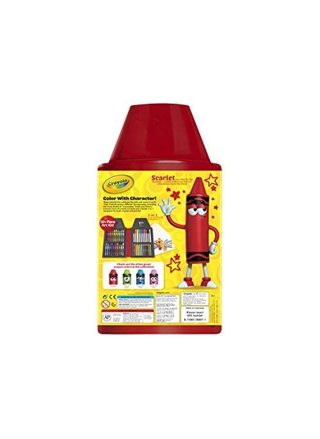 Crayola - Tip 50 Piece Art Kit Scarlet Art Gift For Kids 5 & Up Includes Crayons Pipsqueaks Markers Colored Pencils Paper Sheets & Dualpurpose Sharpener In Tip Character Travel Case - Image 1