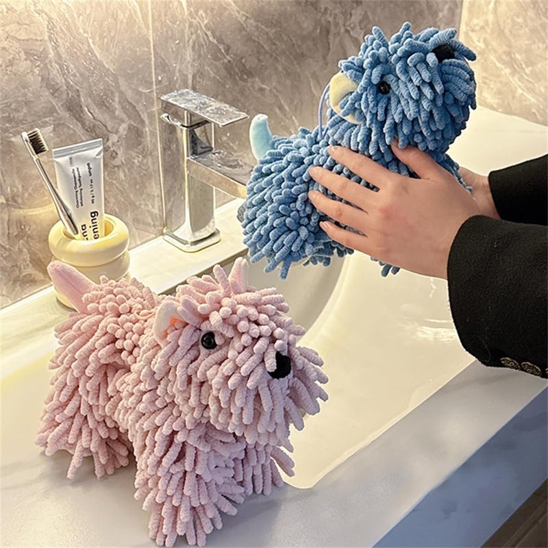 Shapeazy Chenille Hand Towel - Cute Cartoon Dog Plush Fuzzy Ball Hand Towel, Super Absorbent Hanging Kitchen & Bathroom Towels for Kids, Soft Hand Drying Puff for Bath, Washstand (Brown) - Image 3