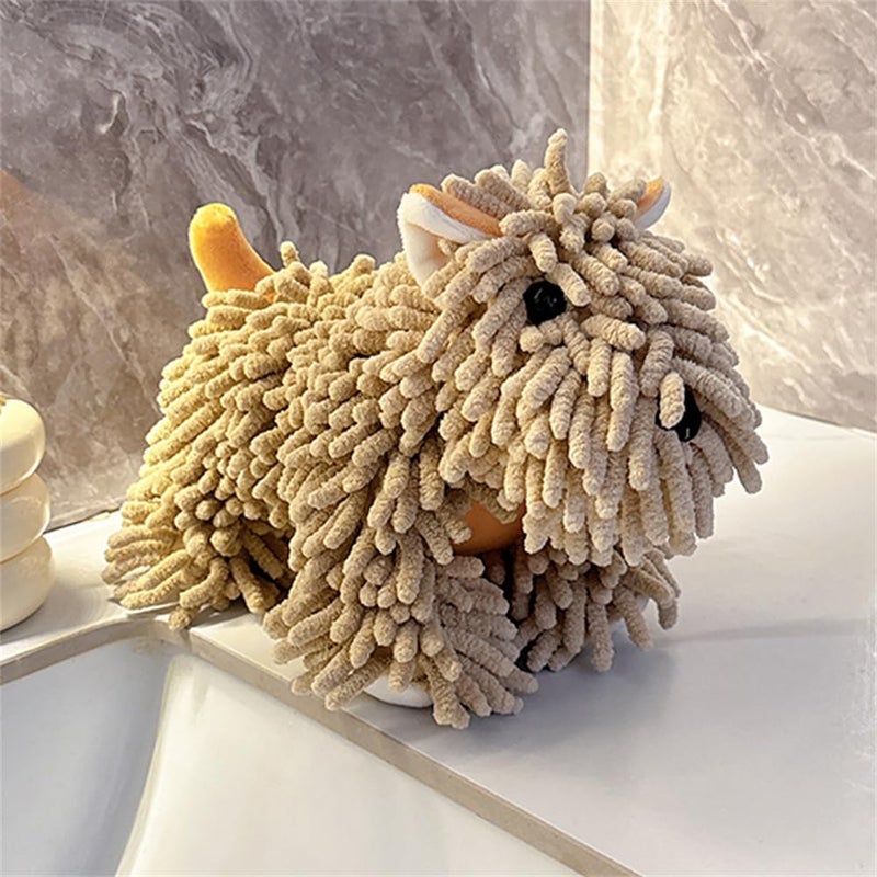 Shapeazy Chenille Hand Towel - Cute Cartoon Dog Plush Fuzzy Ball Hand Towel, Super Absorbent Hanging Kitchen & Bathroom Towels for Kids, Soft Hand Drying Puff for Bath, Washstand (Brown) - Image 1