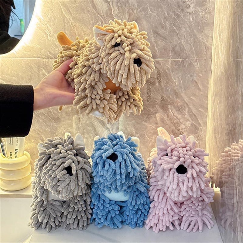 Shapeazy Chenille Hand Towel - Cute Cartoon Dog Plush Fuzzy Ball Hand Towel, Super Absorbent Hanging Kitchen & Bathroom Towels for Kids, Soft Hand Drying Puff for Bath, Washstand (Brown) - Image 4