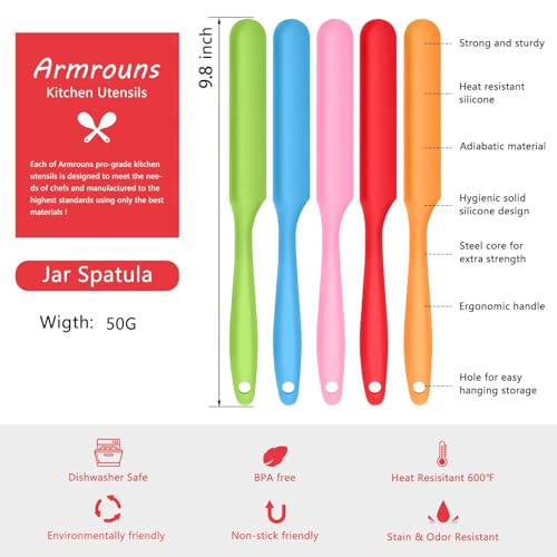 Armrouns 5pcs Silicone Jar Spatulas set, Cake Cream Spatulas Set, 9.8 inch Non-Stick Heat Resistant Mixing Butter Spatulas Baking Scrapers for Jars Blenders Cooking Stirring - Image 4