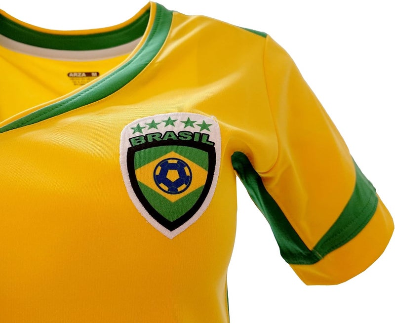 ARZA Brazil Women’s Soccer Jersey - Slim Fit Yellow V-Neck Short Sleeve Football Shirt - Image 3