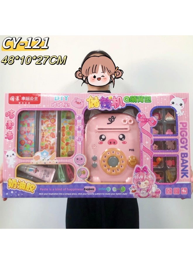 Educational Institution Toy Piggy Bank Storage Backpack Piggy Bank Suit 39 Mode Stall Children Gift Toys-Color:Diy Piggy Bank (2 Random Pink Styles) - Image 1
