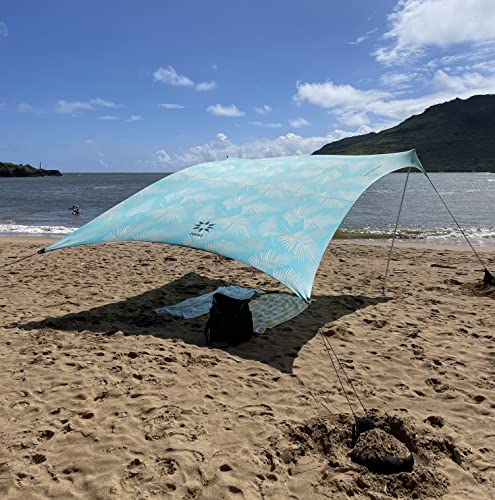 Neso Grande Portable Beach Tent Sun Shelter - Lightweight Beach Shade Canopy - Easy Setup for Family Outings - Patented Reinforced Corners - UPF 50+ Sun Protection - 7ft Tall, 9 x 9ft - Aqua Fronds - Image 2
