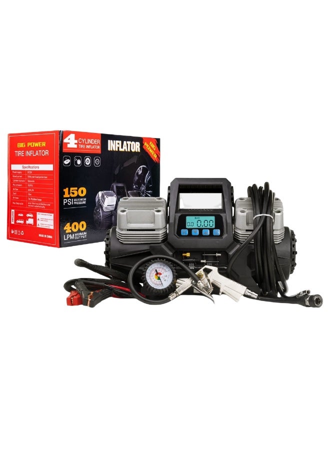 Ukmaster 4 Cylinder Car Air Compressor Ultra Extreme 4x4 Tire Super Air Flow Portable 12V Tire Inflator for Car, Truck, Bicycle football & Other Inflatables With Carry Bag - Image 1