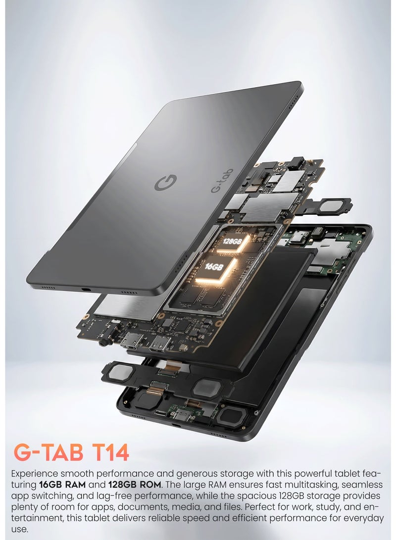 G-Tab T14 10.1-inch Non-Camera Security Tablet, 16GB RAM and 128GB Storage, Android 16, 4G Dual SIM, Octa-Core Processor, 5G WiFi, 5500mAh Battery – Camera-Free Privacy Tablet for Secure Workplaces - Image 3