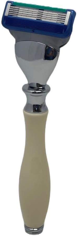 GBS Mens Shaving Set Five Blade Razor Synthetic Brush and Razor Dual Stand Ivory Shaving Mug with GBS Shave Soap Alum Block Travel Brush Tube and Pre Shave Oil - Image 3