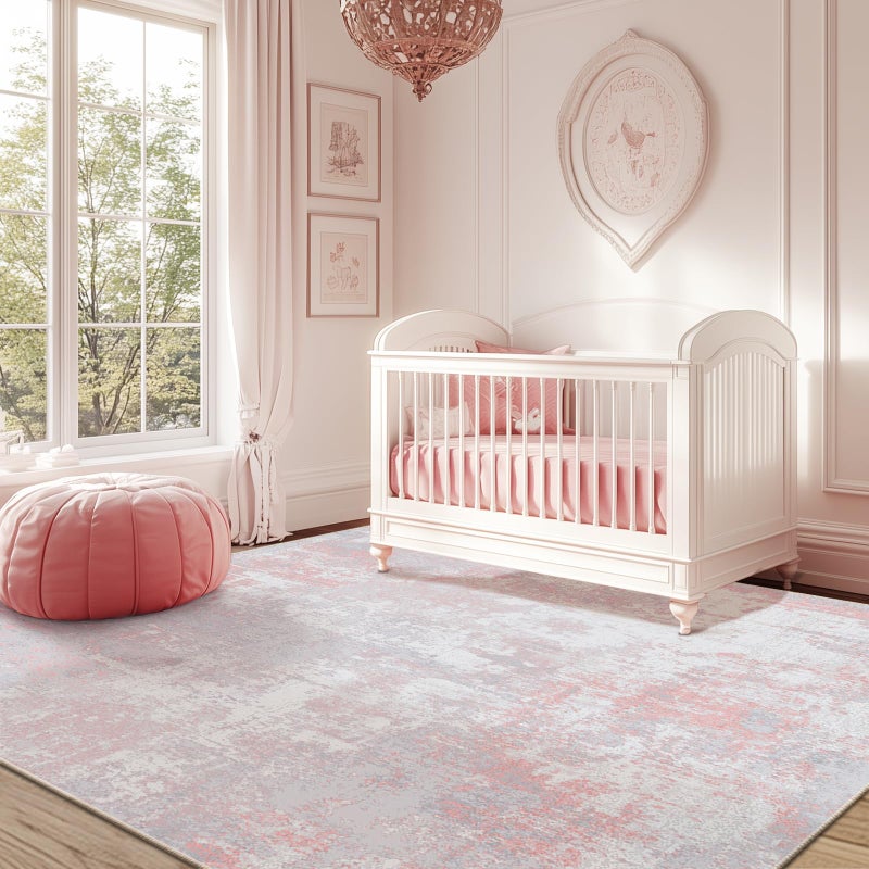 RELEANY Washable Area Rugs 6'x9' Non-Slip Modern Abstract Soft for Living Room Entryway Bedroom Nursery, Print Pattern, Grey Pink - Image 1