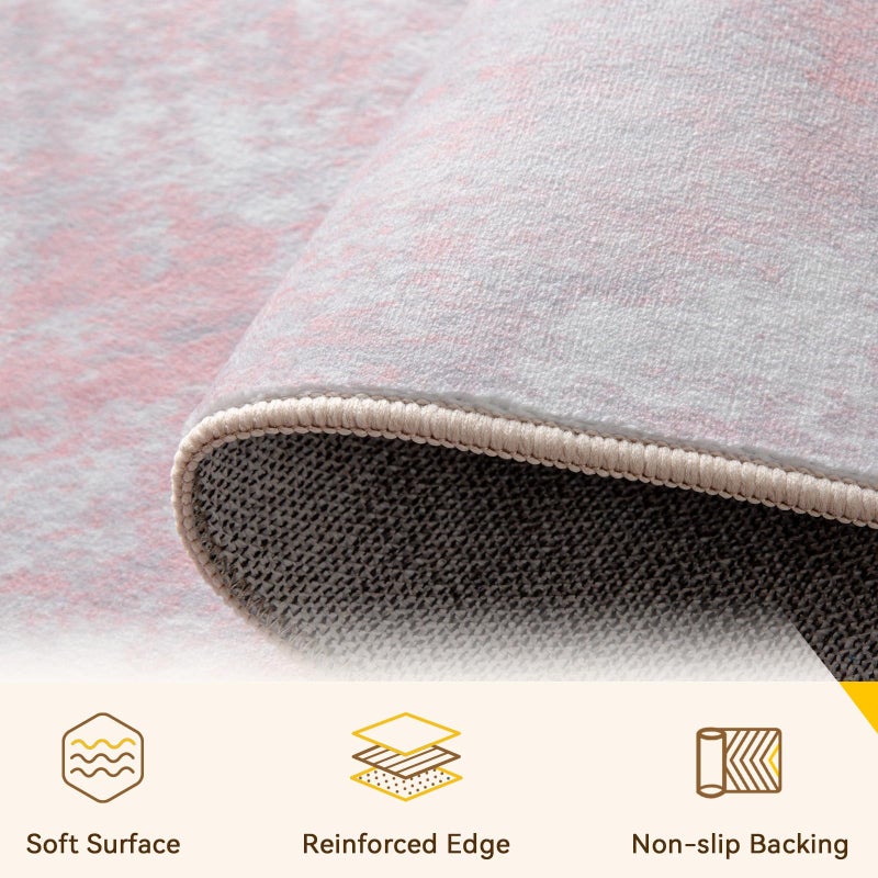 RELEANY Washable Area Rugs 6'x9' Non-Slip Modern Abstract Soft for Living Room Entryway Bedroom Nursery, Print Pattern, Grey Pink - Image 3